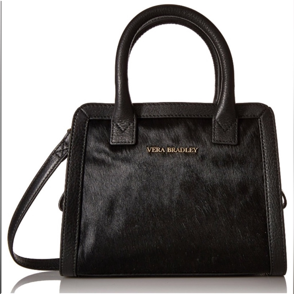 Vera Bradley Natalie Satchel Black Leather Hair & Hair Crossbody Handbag $288